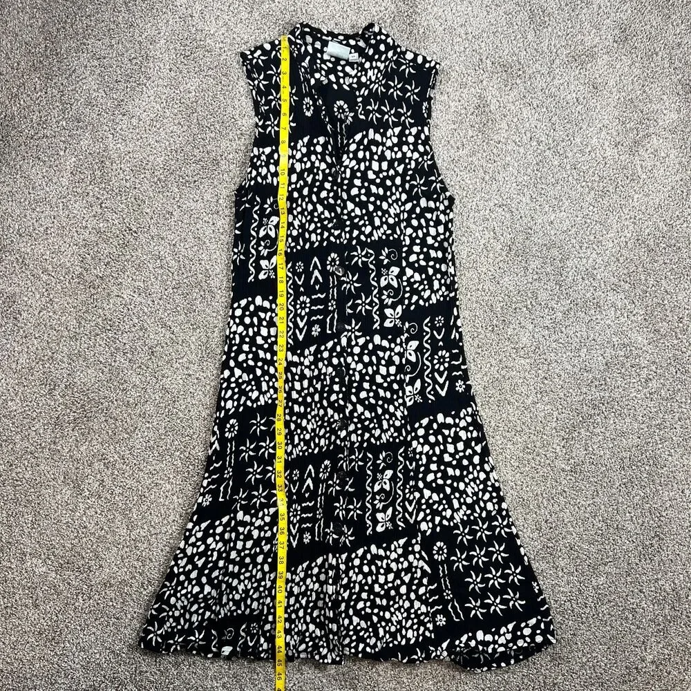 Buster N Bogi Dress 0X Black White Batik Button Front Sleeveless Flowy Floral - Picture 11 of 15